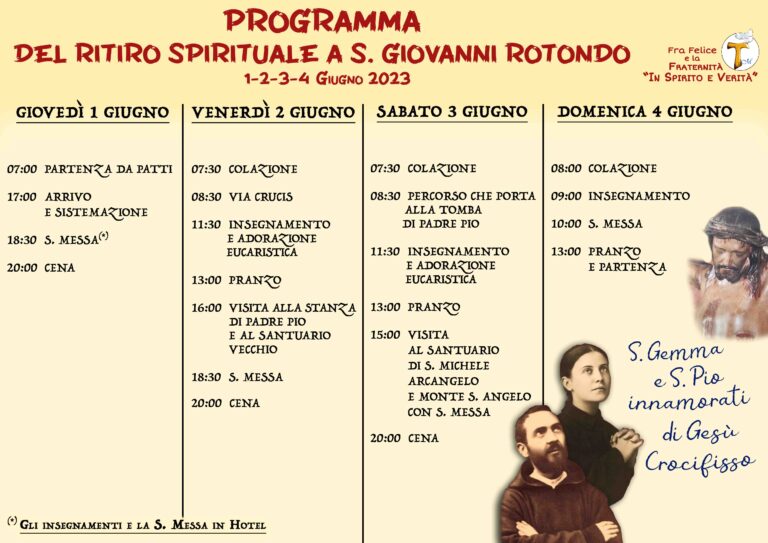 Orario Messe San Giovanni Rotondo 2024 S. Giovanni Rotondo – Giugno 2023 – ORARIO | Fraternità "In Spirito e